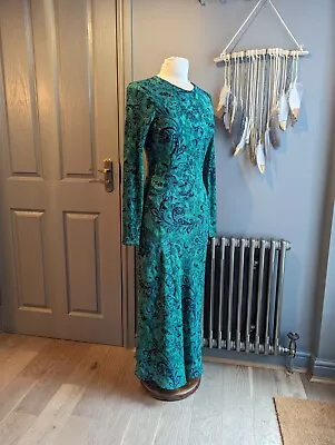 Zara Green Blue Paisley Silky Midi Maxi Occasion Dress Medium Worn Twice  • £24.99