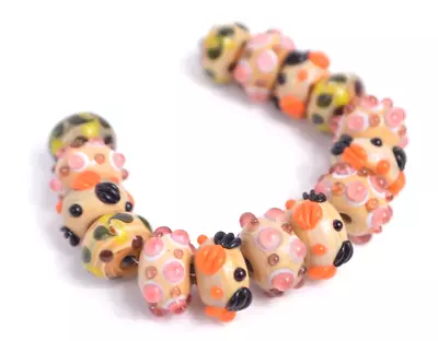 New 15 Pc Set Fine Murano Lampwork Glass Beads - 12mm Flowers & Dots - A7127c • $4.99