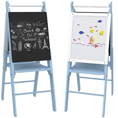 AIYAPLAY 3 In 1 Easel For Kids With Paper Roll Adjustable Height - Blue • £37.99