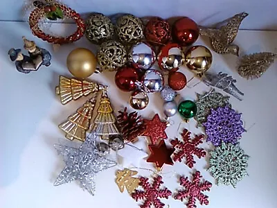 38 Vintage Mixed Christmas Decorations Reindeer Birds Wreath Bells Carol Singers • $25