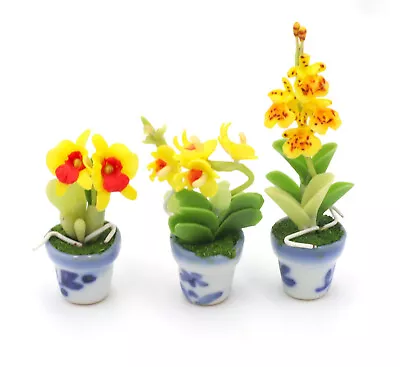 Dollhouse Flower Miniature Color Yellow In Pots Set 3 Pots Dollhouse Decoration • $7.99