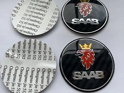 2 X BLACK AND GREY CARBON 62 MM OUTER  SAAB BONNET AND BOOT BADGE STICKERS ONLY • £8.50