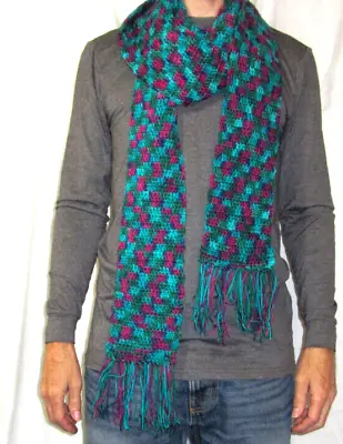 Colorful Scarf 125x5 Long Handmade Crochet Hand Knit Men Women Multi NWT • $24.99
