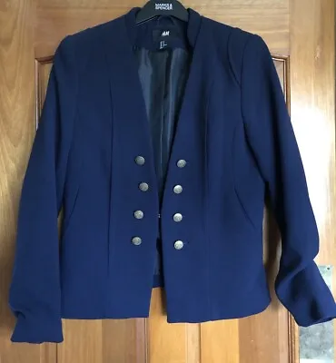 H&M Navy Blue Military Style Jacket With Button Trim - Size 12 • £8