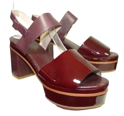 COS Womens Purple Chunky High Heel Platform Patent Leather Sandals Shoes Uk 7.5 • £34.99