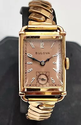 Vintage 1947 Bulova  President E  -  14K Rose Gold Filled Vintage Art Deco Watch • $184.95