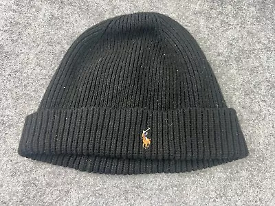 Polo Ralph Lauren 100% Merino Wool Beanie Black PONY Ribbed Cuffed • $13.50