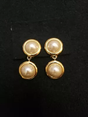 Vintage Kenneth Jay Lane Faux Pearl Dangle Earrings (9091) KJL Pierced Earrings • $35