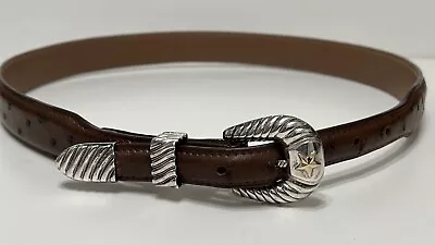 Vogt Sterling Silver-14K 3 Pc Buckle Set On Brown Vero Struzzo Ostrich Belt 36 • $439