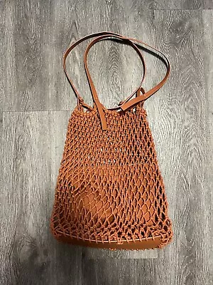 Zara Basic Collection Cotton Rust Macrame Net Fishnet Tote Market Bag Purse • $19