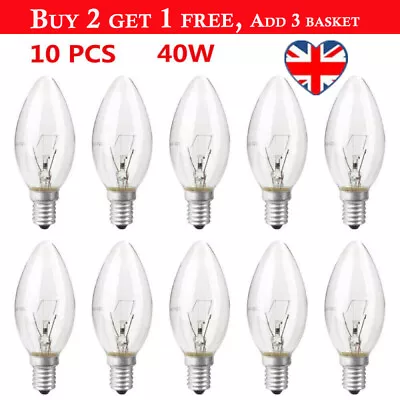 10 Pack 40W Lamp Bulb Screw In E14 SES Candle Light Bulbs Clear Small Edison UK • £5.99