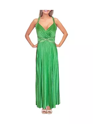 Masquerade Green Halter Sequin Trim Pleated Formal Full Length Dress Size 11/12 • $39.98