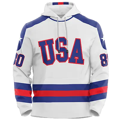 USA Hockey Miracle On Ice 1980 Jersey Authentic Hoodie Youth - White • $69.95