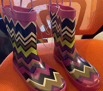 Missoni For Target Rain Boots Zig Zag Chevron Pink Rainbow Girls Size XL • $24.99