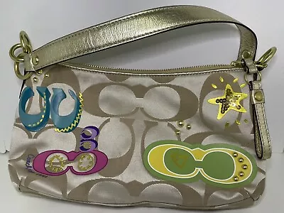 Coach Applique Signature C Gold Metallic Graffiti Kisslock Purse  F17589 • $49.99