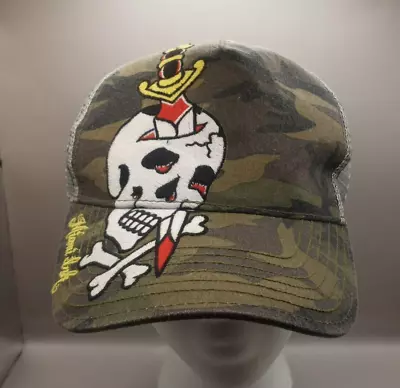 Miami Ink Camo Skull W/ Dagger Adjustable Snapback Mesh Baseball Cap Trucker Hat • $11.24