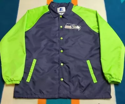 Seattle Seahawks Satin Starter Jacket Color Rush Bomber Lined Button Up Vtg 2XL • $84.91