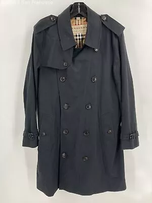 Burberry Mens Navy Cotton Italy Long Sleeve Button Front Trench Coat Size 50 COA • $44.99