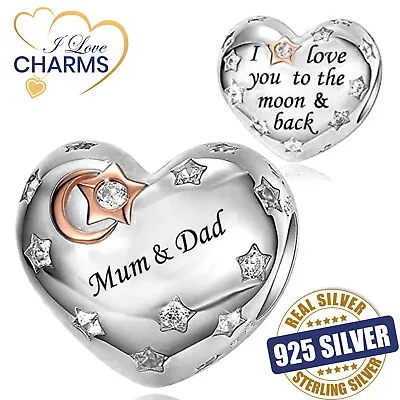💝 Mum & Dad Charm I Love You To The Moon And Back 925 Sterling Silver Gift Bead • £16.94