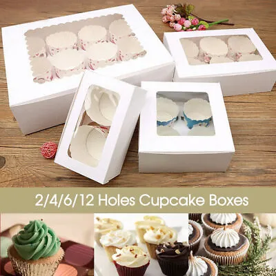 Windowed Cupcake Cake Box Holds 1 2 4 6 12 Cup Cakes With Removable Trays • £0.99