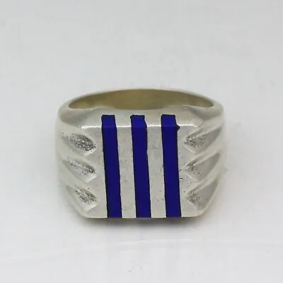 Mexico Sterling Silver & Natural Lapis Handmade Vintage Ring / Band - Size 11.5 • $95