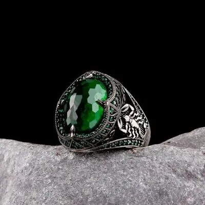 Scorpion Men's Ring 925 Sterling Silver Handmade Jewelry Emerald ALL SIZE Em002 • £47.04