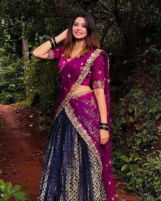 $90.98 • Buy South Indian Traditional Half Saree Lehengha Silk Party Wear Style Free Shipping