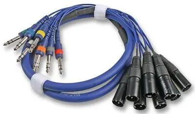 PRO SIGNAL - 8 Way XLR Plug To 6.35mm (1/4 ) Stereo Jack Plug Lead 3m Blue • £52.01