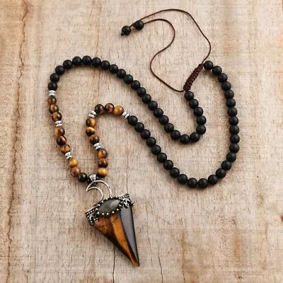 Tiger's Eye Obsidian Mala Beads Healing Amulet Arrowhead Pendant Necklace Gifts • $19.80