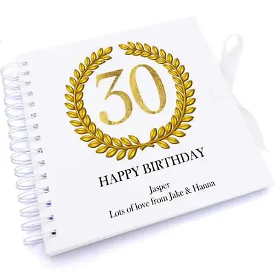 Personalised 30th Birthday Gift For Him Scrapbook Photo Album Gold Wreath UV-723 • £15.49