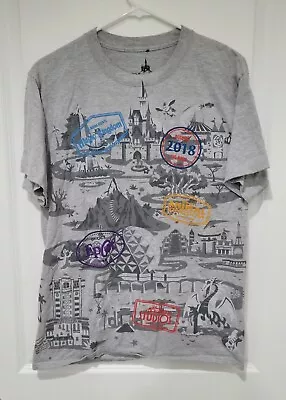 Walt Disney World T Shirt Men Gray Mickey Mouse Epcot Parks 2018 Map Size M • $12