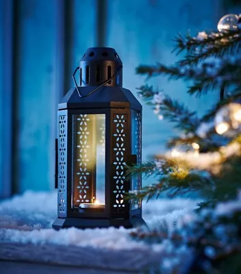 Ikea ENRUM Lantern For Tealight In/outdoor Romantic 22cm [Black] • £11.87