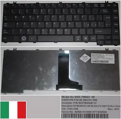 Keyboard Qwerty Italian Toshiba L600 L640 NSK-TM0SV 9Z.N4VSV.00E Black • $42.91