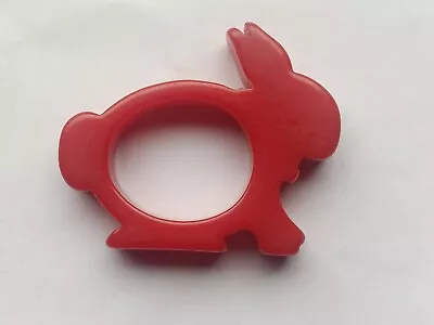 Vintage Atomic MCM Era *Catalin Bakelite Napkin Ring*◾Red Bunny Rabbit Motif • $21.50