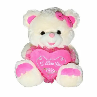 14  Cream Plush Teddy Bear With Pink Heart Shaped Pillow I Love You + Rose NWT • $17.95