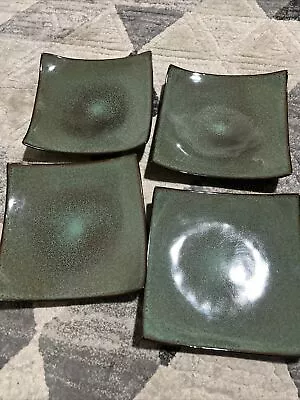 (4) Fusion Wasabi By Gabbay Square Salad Plate Green Speckled Center Brown Trim • $29.95