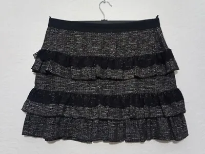 EDINA RONAY Size 16 Black Tiered  Lace Trim Short Skirt • £7.99