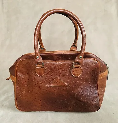 I BORSAI Ostrich Embossed Brown Leather Purse Bag Lined Vintage Made In Italy • $22