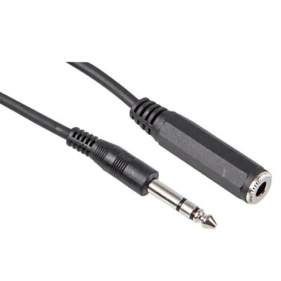 6.35mm STEREO HEADPHONE EXTENSION 2M CABLE 1/4  JACK PLUG MALE TO FEMALE SOCKET • £4.65