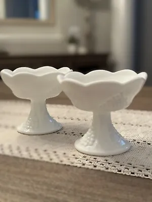 SET OF 2 — Vintage INDIANA White Milk Glass Grape Harvest Candle Stick Holders • $24.50