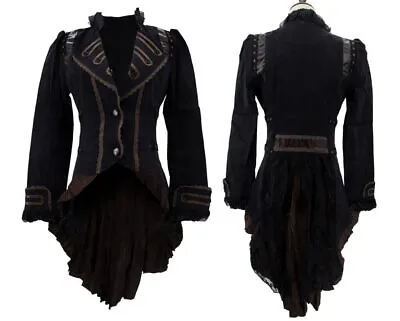 Victorian Jacket Tailcoat Ruffles Steampunk Military Gothic Coat Black Brown New • £139.94