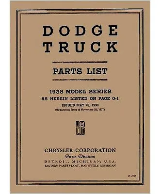 Factory MoPar Parts Manual For 1938 Dodge & Plymouth Trucks • $49.88