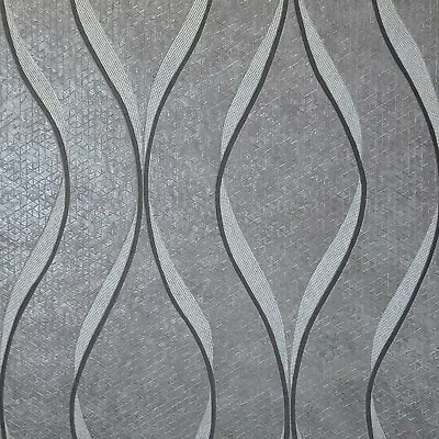 Dark Gray Gunmetal Silver Metallic Tiles Wavy Lines Textured Waves Wallpaper 3D • $4.03