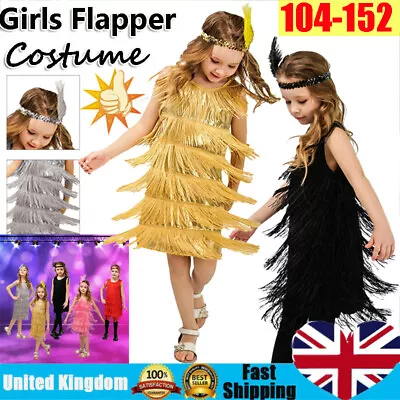 Girls Flapper Dress And Headpiece 1920's Childs Fancy Dress Charleston Costume` • £21.59