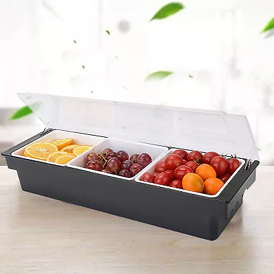 3 Tray Condiment Dispenser Compartment Chilled Server Bar Fruit Caddy Food Box • $15.20