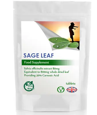 Sage Leaf Tablets 800mg Extract (30/60/90/120/180 Pack) Menopause Support UK (V) • £3.69