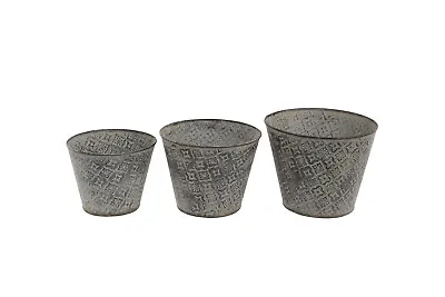 Set Of 3 OR 1 Galvanised Zinc Embossed Metal Pots | Garden Flower Planter Trough • £11.99