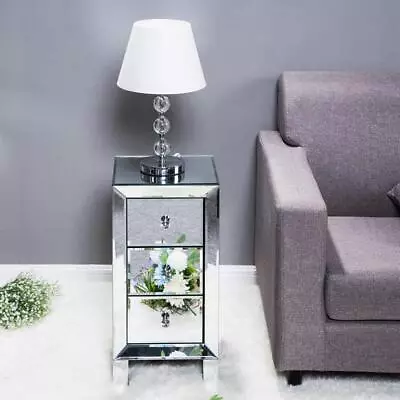 3 Drawers Nightstand Mirrored Bedside End Table Bedroom Storage Home Accent • $83.99