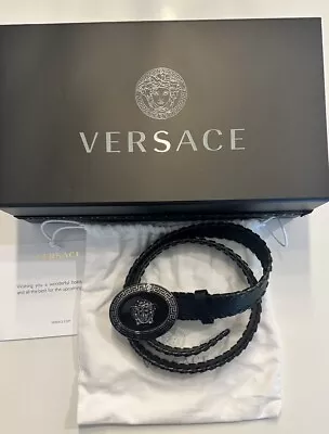 Authentic Versace Oval Medusa Head Belt Leather Mens (Black/Silver) - 90/36 • $499.99