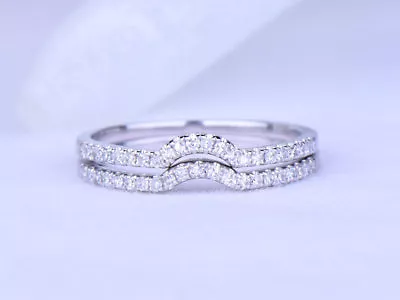 Ct Round Moissanite Semi Eternity Engagement Band Ring Set 14k White Gold Silver • $224.25